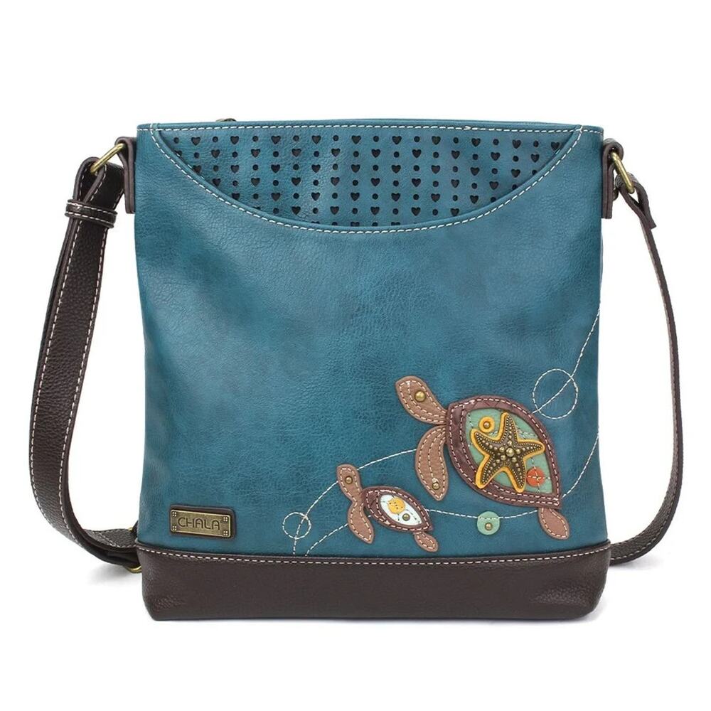 Chala Faux Leather Sweet Messenger Crossbody Bag - Two Turtles, Turquoise NWT